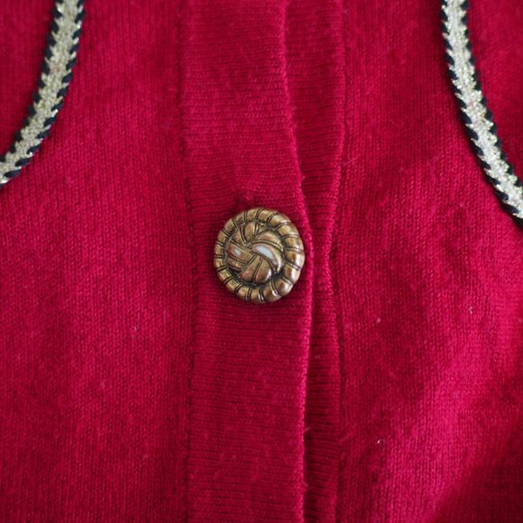 Vintage Grannycore Y2K Christmas Red Gold Detail Sweater Once Again Sz Medium - Picture 12 of 14